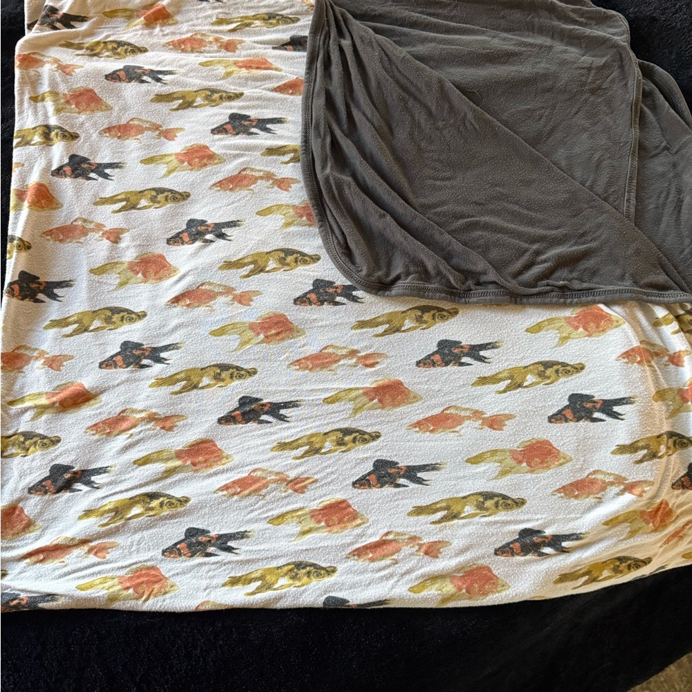 Kate Quinn Fish Print Blanket with Gray Reverse